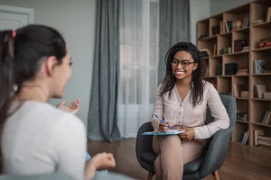 A psychiatrist meets with her patient
