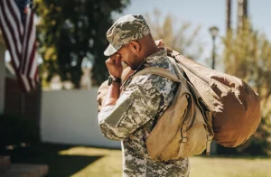 A soldier returns home from battle suffering from ptsd